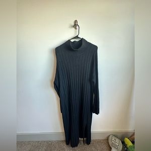 Abercrombie Black Ribbed Midi Sweater Dress with Slit - Size XL